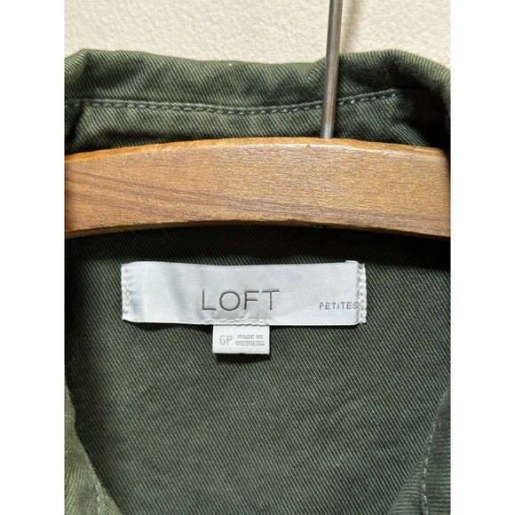LOFT Twill Snap up 100% Cotton Green Midi Pocket Dress Size 6P Petites Office - Picture 5 of 13